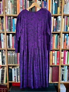 Vintage 80s Compagnie Internationale Express Purple Paisley Drop Waist Dress M